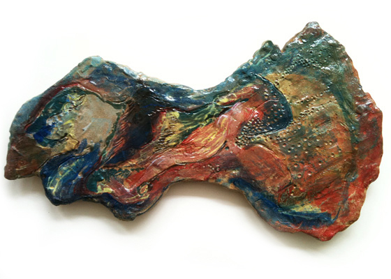 Isle of fungi  moon bird 34x54cm glazed stoneware 2011